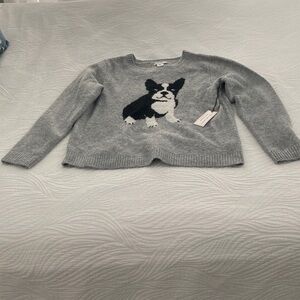 cupcakes & cashmere Gray Sweater with Bull Dog Motif.  Size L.  NWT.